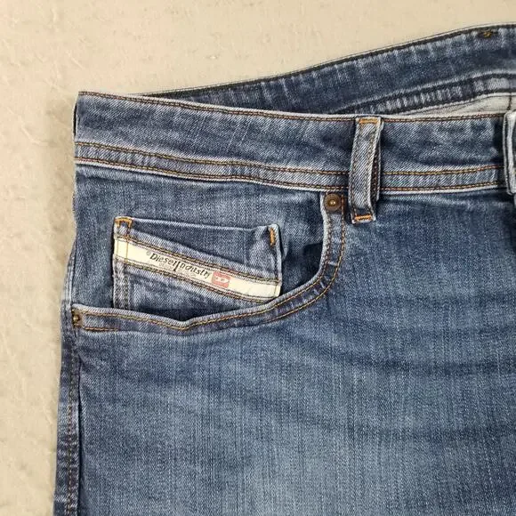 Diesel Jeans Mens 38 Blue Denim Straight Leg Button Fly Stretch Casual Pants